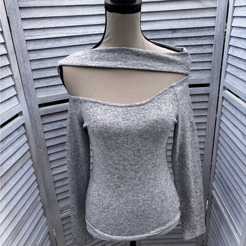 SHEIN Gray Off-Shoulder Asymmetric Knit Sweater
